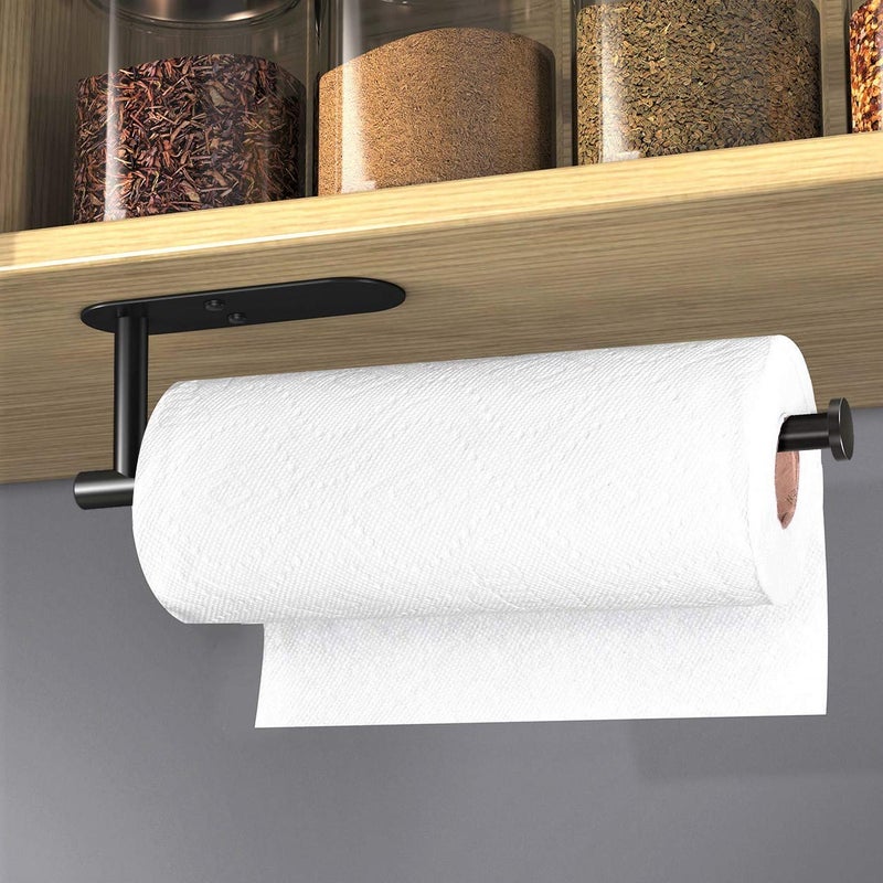 VAEHOLD Adhesive Paper Towel Holder Under Cabinet Wall Mount for Kitchen Paper Towel, Black Paper Towel Roll Holder Stick to Wall, Stainless Steelï¼ˆBlackï¼‰ - Image 4